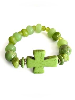 Bold Green Cross Statement Bracelet | Faith-Inspired Handmade Jewelry